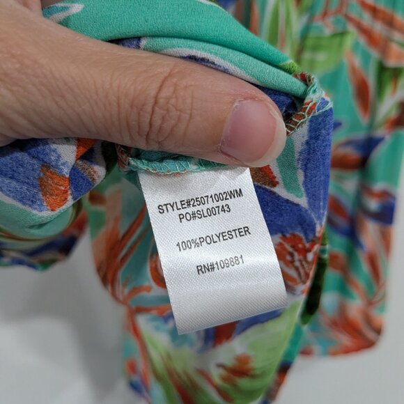 BNWT Sunny Leigh Trp Daydrm Floral Pleated Blouse Mint Green Blue Orange Size 2X - Picture 6 of 7